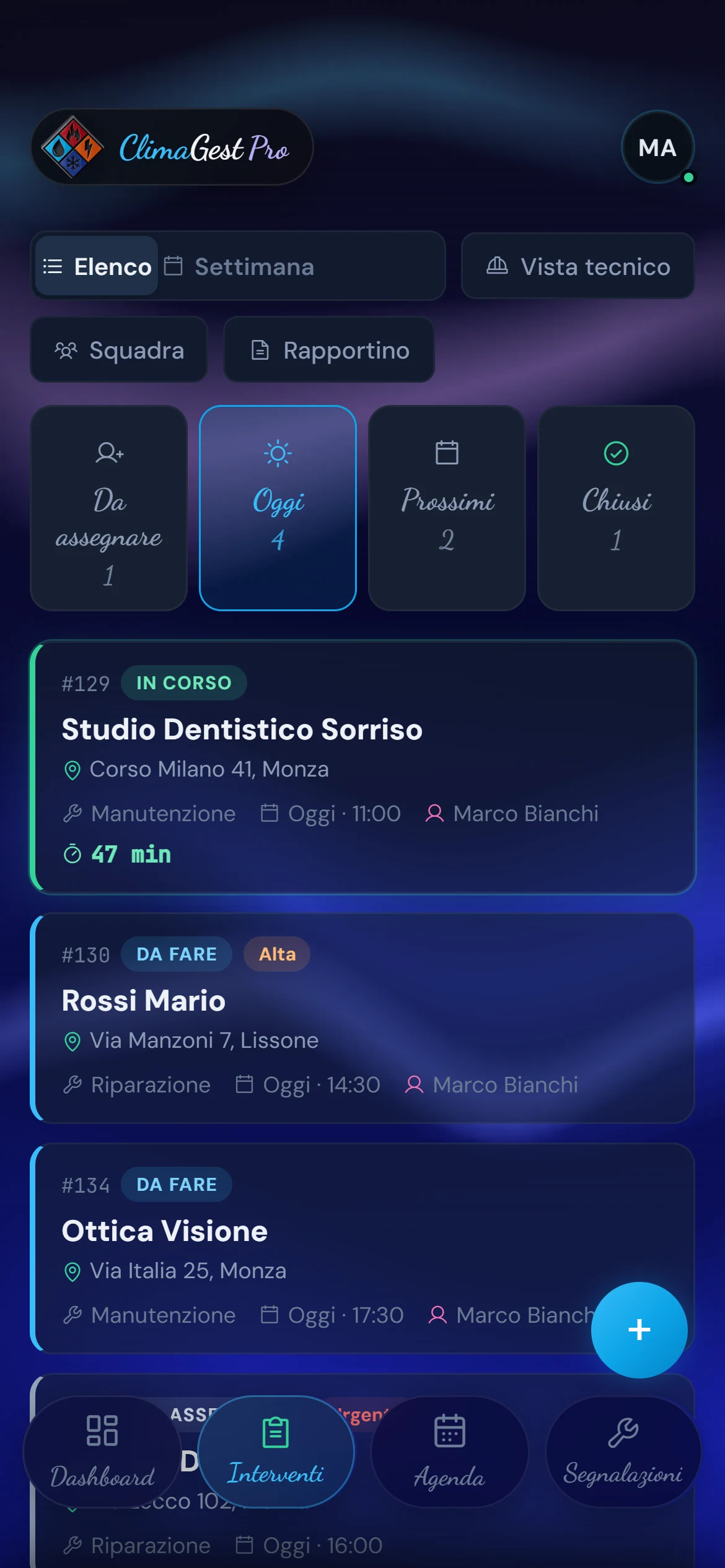 Interventi del giorno visti dall'ufficio